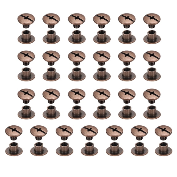 Uxcell 25set Chicago Screw M5x4mm Phillips Nail Rivet Stud Bolts Rivets Binding Post Screw for DIY Craft Leather Belt Bag Bookbinding, Red Copper