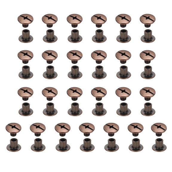 Uxcell 25set Chicago Screw M5x5mm Phillips Nail Rivet Stud Bolts Rivets Binding Post Screw for DIY Craft Leather Belt Bag Bookbinding, Red Copper