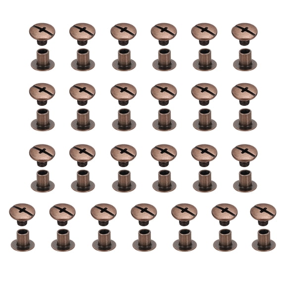 Uxcell 25set Chicago Screw M5x6mm Phillips Nail Rivet Stud Bolts Rivets Binding Post Screw for DIY Craft Leather Belt Bag Bookbinding, Red Copper
