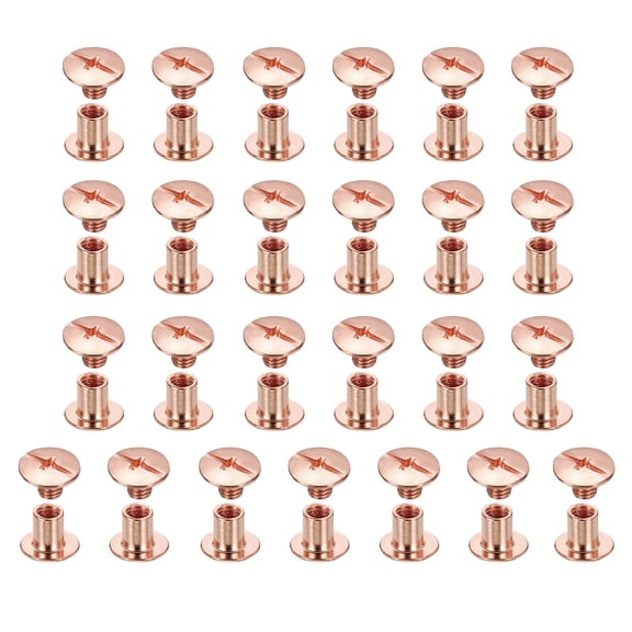 Uxcell 25set Chicago Screw M5x6mm Phillips Nail Rivet Stud Bolts Rivets Binding Post Screw for DIY Craft Leather Belt Bag Bookbinding, Rose Gold