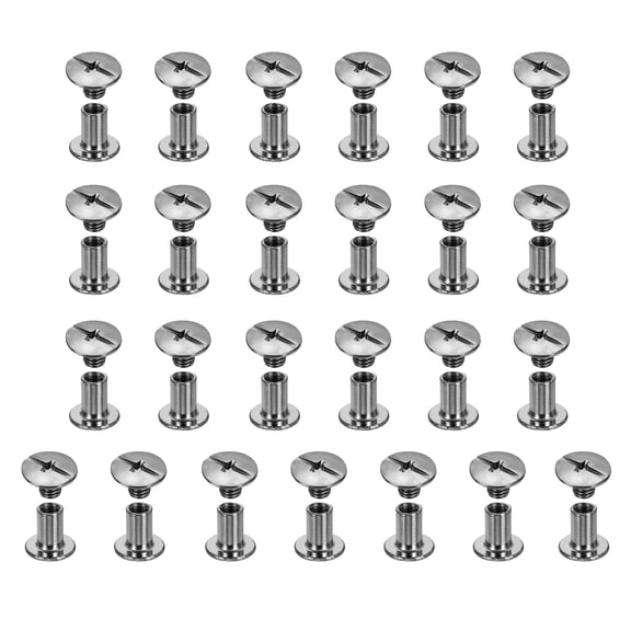 Uxcell 25set Chicago Screw M5x8mm Phillips Nail Rivet Stud Bolts Rivets Binding Post Screw for DIY Craft Leather Belt Bag Bookbinding, Gun Black