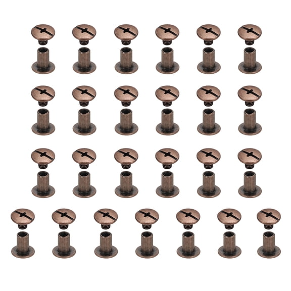 Uxcell 25set Chicago Screw M5x8mm Phillips Nail Rivet Stud Bolts Rivets Binding Post Screw for DIY Craft Leather Belt Bag Bookbinding, Red Copper