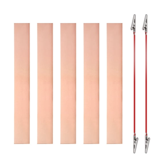 Uxcell 25x180mm Copper Anode Sheet, 5 Pack Pure Copper Strip (99.995% Pure) 1mm Thick Plate Electrode Set with Alligator Clips Cables for Electroplating Plating Experiment