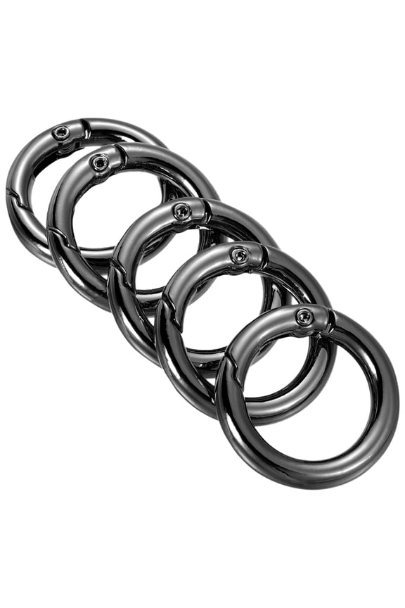 25x18x4mm Round Zinc Alloy Spring Gate O Ring Snap Clip Buckle, Black 5 Pack