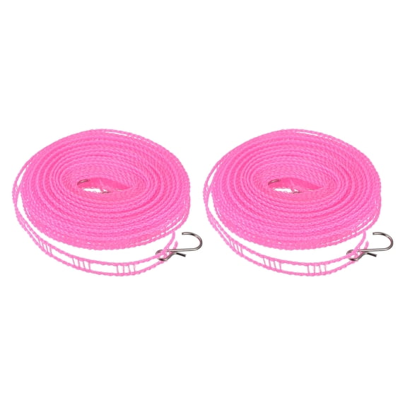 Uxcell 26.24ft Nylon Portable Clothesline Windproof Non Slip Washing Line, Pink 2 Pack