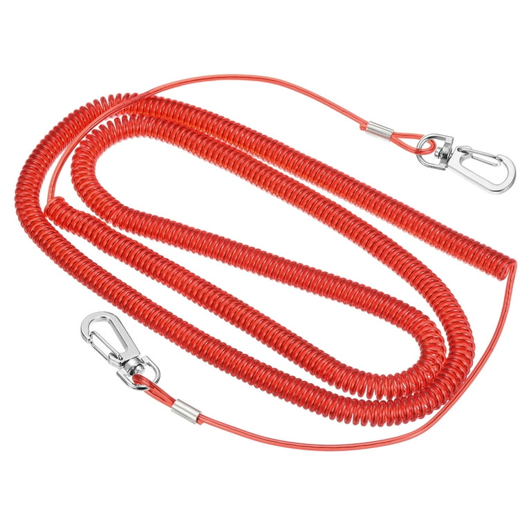 Uxcell 26.2ft Heavy Spring Fishing Coiled Lanyard Extension Cord Tether  with Metal Clip, Red