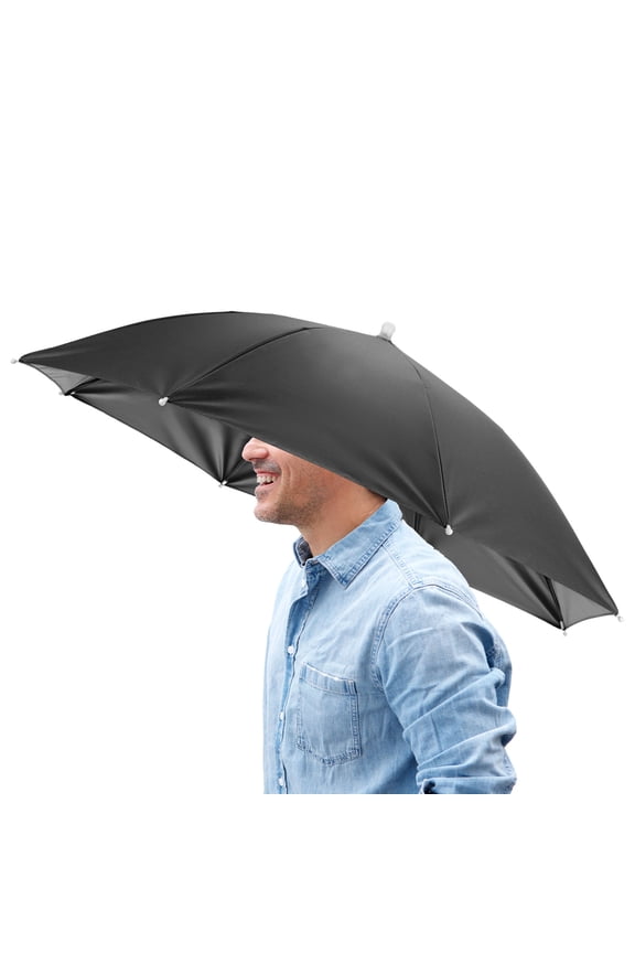 26" Headband Umbrella Hat [1 Pcs] - Hands Free Foldable Umbrella Cap Sun Hat Use for Fishing & Gardening & Hiking & Camping [Black]
