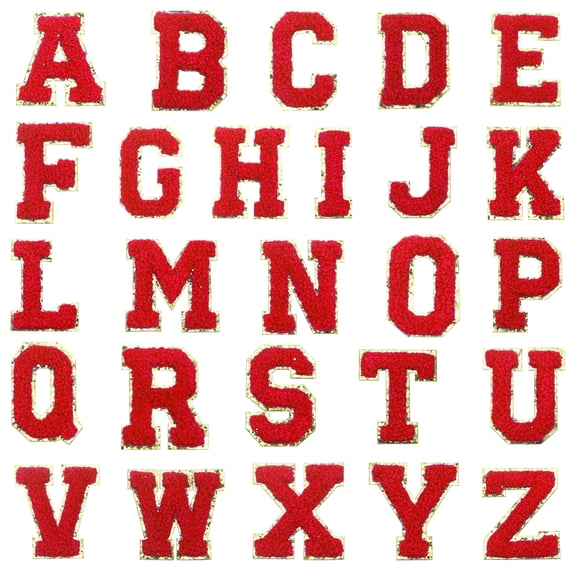 Uxcell 26 Pack Chenille Letter Patches, A-Z Alphabet Self Adhesive Chenille Patches Embroidered Patch Stickers for DIY Fabric Clothing Shoes Bags, Red