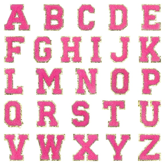 Uxcell 26 Pack Chenille Letter Patches, A-Z Alphabet Self Adhesive Chenille Patches Embroidered Patch Stickers for DIY Fabric Clothing Shoes Bags, Rose Red