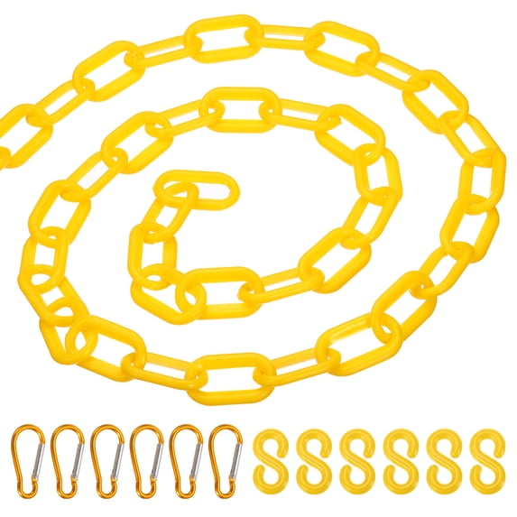 Uxcell 26Ft Plastic Chain Barrier, Safety Link Chain Stanchion with 6 S-Hooks and 6 Clips, Yellow