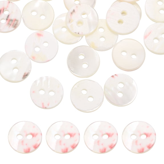 Uxcell 26Pcs Round Natural Shell Buttons,10mm 2 Holes Mother of Pearl Craft Seashell Sewing Buttons for Clothes Shirts Dresses Sewing DIY Craft Making, Beige Red