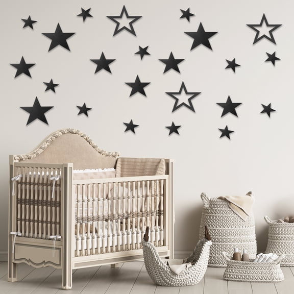 Uxcell 26Pcs Stars Acrylic Mirror Wall Stickers, 3D Mirror Sticker Removable Self-Adhesive Wall Decals for DIY Art Mural Home Bedroom Living Room Office Bathroom Wedding, Black