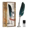 thumbnail image 1 of Uxcell 26cm/11" Carved Feather Pen Set, Quill Pen with Ink Set 5 Replacement Nibs Stand Base for Calligraphy,  Lake Blue, 1 of 5
