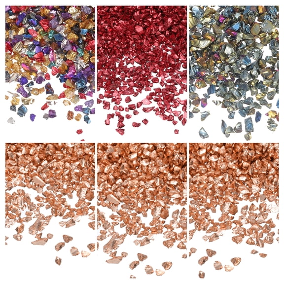 Uxcell 26g Crushed Glass for Crafts, 2-4mm Metallic Irregular Glass Chips Sprinkles Reflective Chunky Glitter for Nail Arts Vase Filler DIY Resin Decor, Red/Gold/Metal Tone