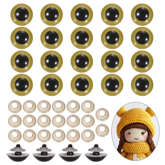 Uxcell 26mm Safety Eyes, 20Pcs Realistic Doll Crocheting Safety Eyes with Washers for Decor Crochet Accessories Dolls Craft Halloween, Gold Tone