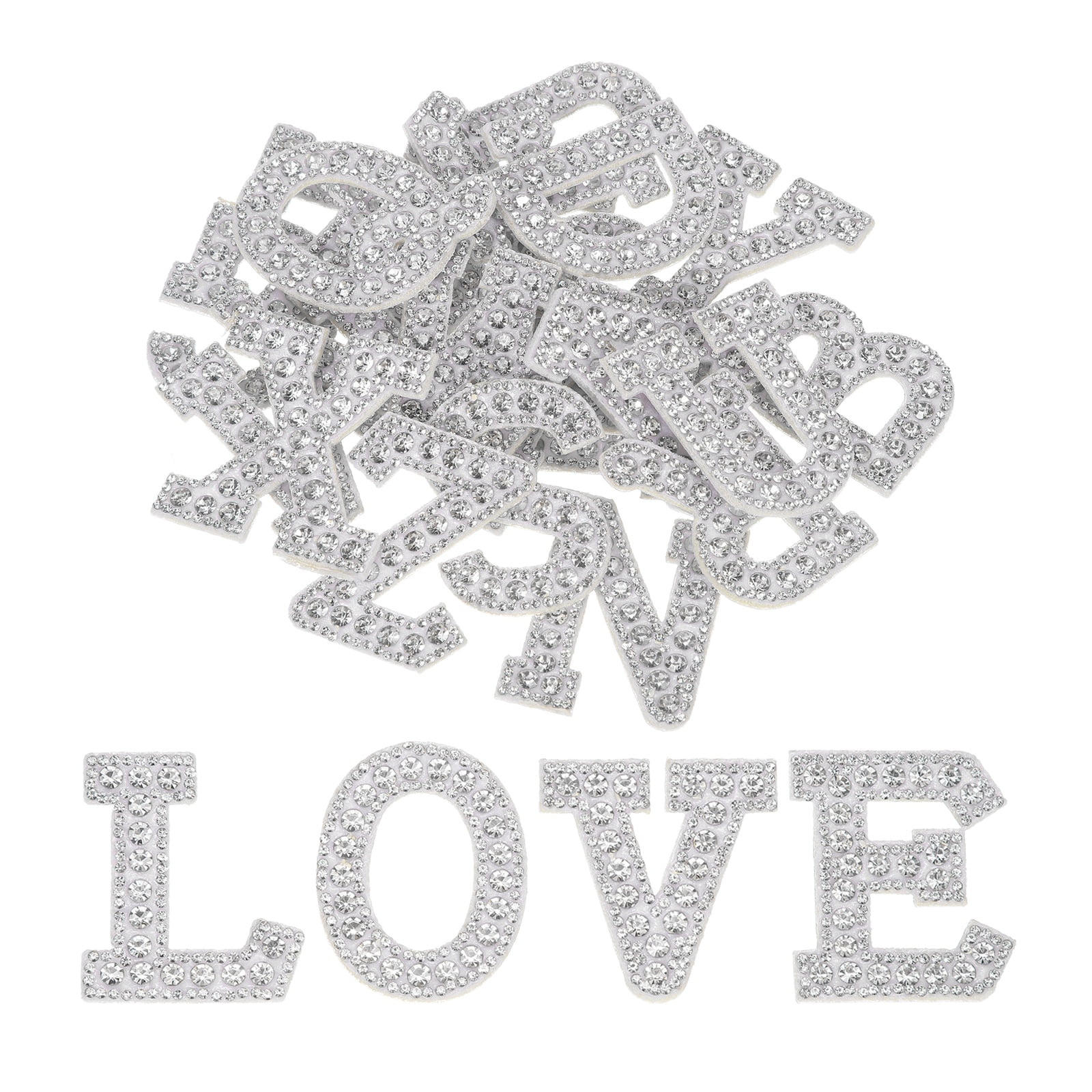 Uxcell 26pcs Letter Iron on Patch Decorative A-Z, Transparent White Glitter Pearl Alphabet Applique Rhinestone English Letter for DIY Clothing Repair Hat Bag