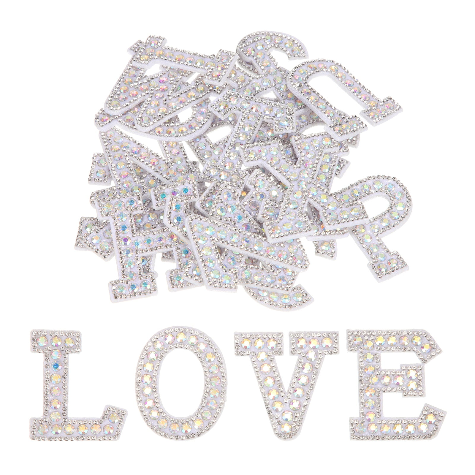 Uxcell 26pcs Letter Iron on Patch Decorative A-Z, AB White Glitter Pearl Alphabet Applique Rhinestone English Letter for DIY Clothing Repair Hat Bag