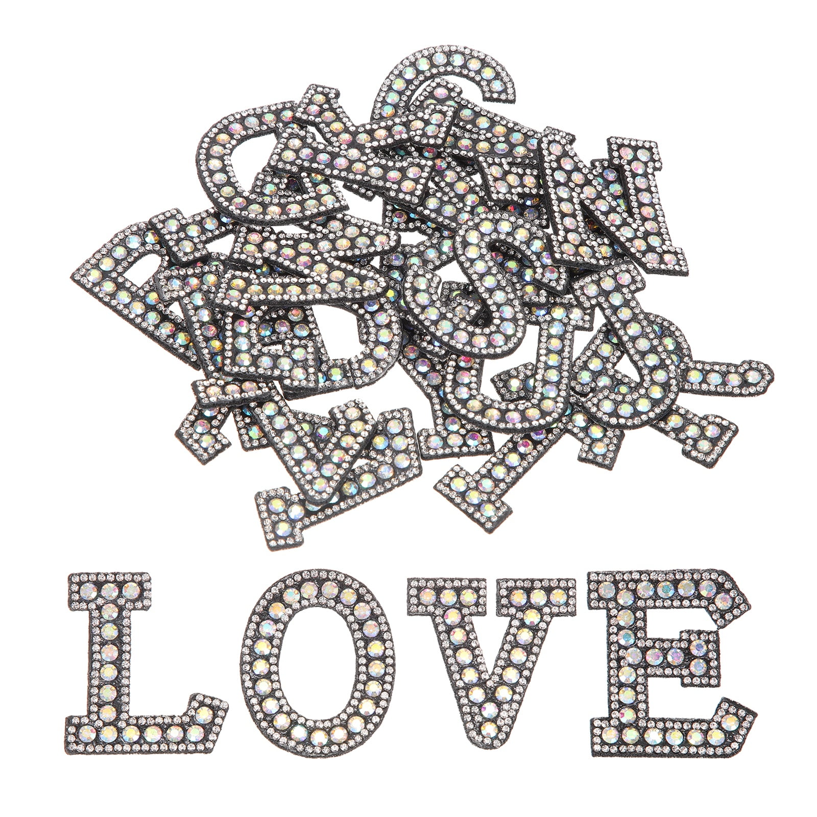 Uxcell 26pcs Letter Iron on Patch Decorative A-Z, Black Glitter Pearl Alphabet Applique Rhinestone English Letter for DIY Clothing Repair Hat Bag