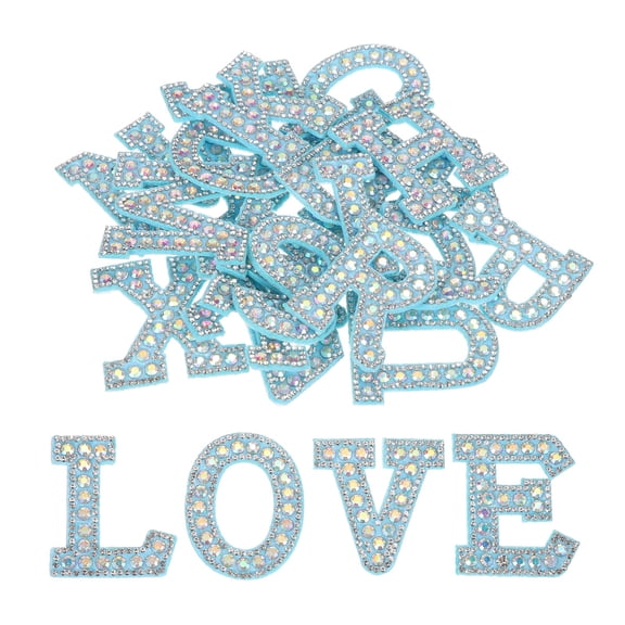 Uxcell 26pcs Letter Iron on Patch Decorative A-Z, Blue Glitter Pearl Alphabet Applique Rhinestone English Letter for DIY Clothing Repair Hat Bag