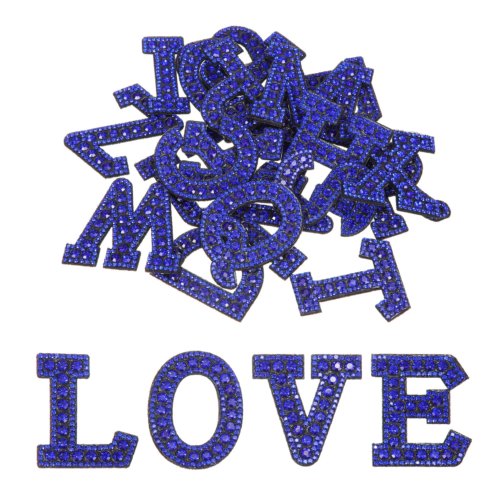 Uxcell 26pcs Letter Iron on Patch Decorative A-Z, Dark Blue Glitter Pearl Alphabet Applique Rhinestone English Letter for DIY Clothing Repair Hat Bag