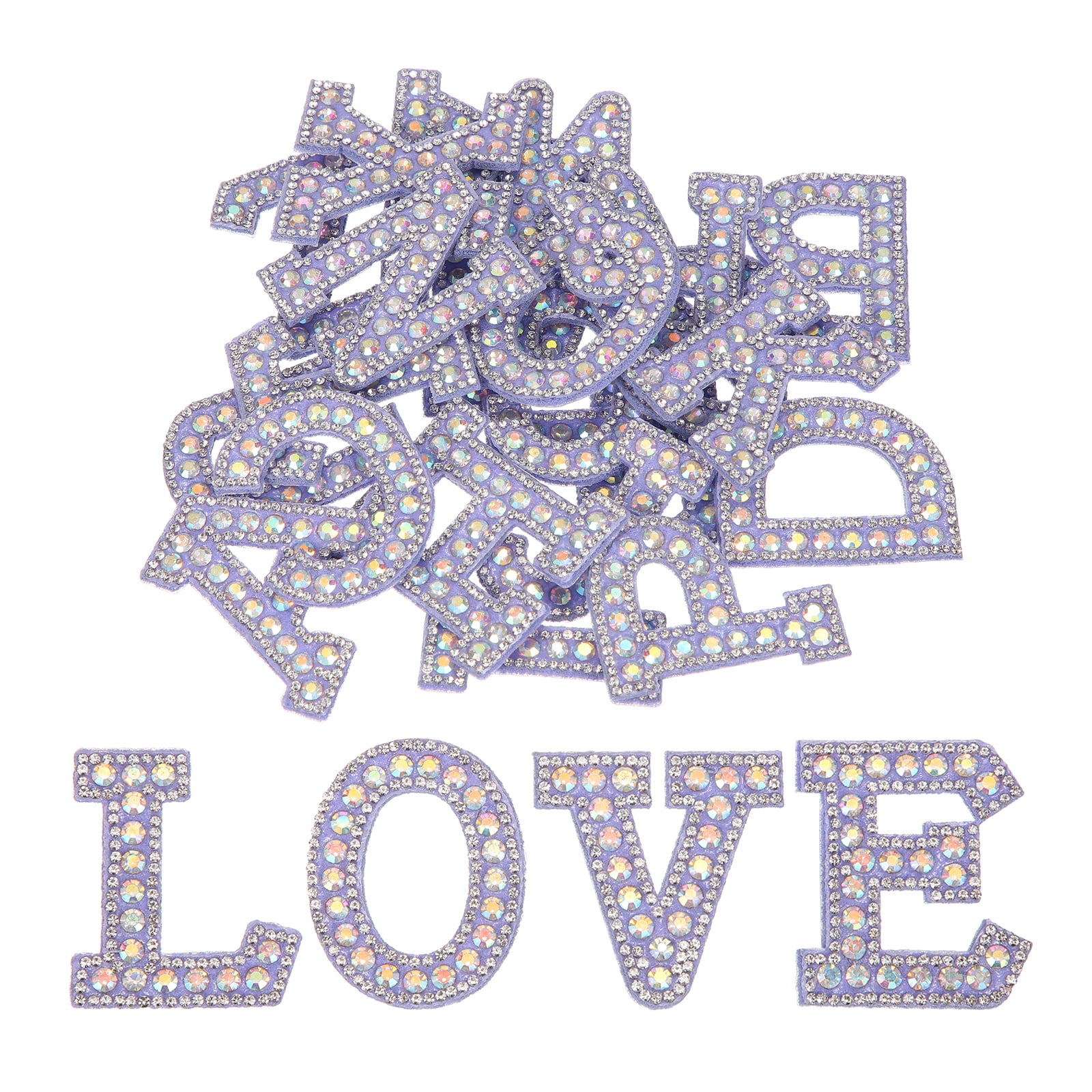 Uxcell 26pcs Letter Iron on Patch Decorative A-Z, Purple Glitter Pearl Alphabet Applique Rhinestone English Letter for DIY Clothing Repair Hat Bag