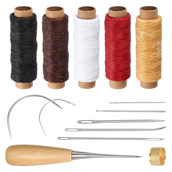 Uxcell 275 Yard Waxed Thread Cord, 0.8mm 150D Leather Sewing Waxed Thread Cord Kit for Sewing Stitching Bookbinding Beading Braiding, Red/Black/White/Dark Red/Yellow