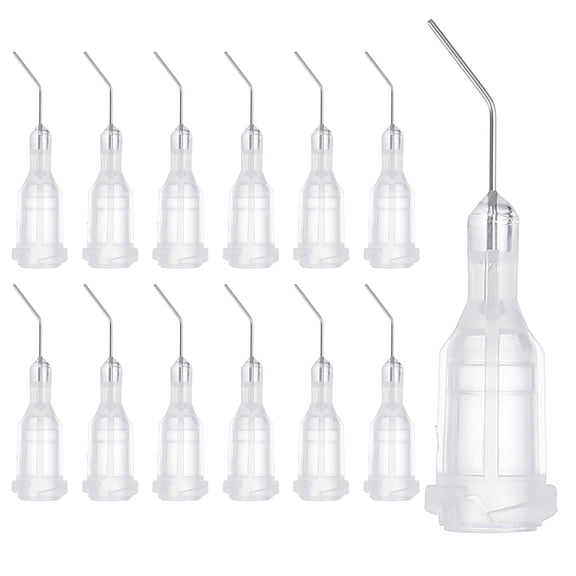 Uxcell 27Ga Angled Dispensing Needles, 25Pcs 0.5Inch 45 Curved Industrial Blunt Tip Dispensing Needle Tips with Luer Lock Needle for Refilling Liquid Inks Adhesive Glue Oil, Clear