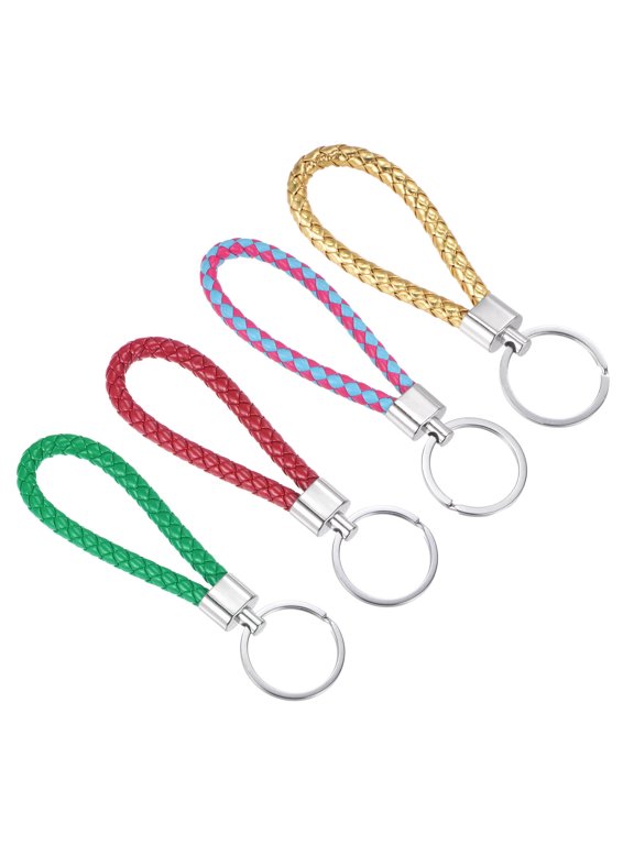 27mm Braided Leather Keychain, 4 Pack PU Woven Decoration Lanyard Strap