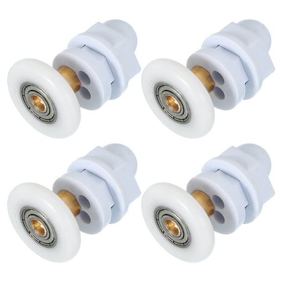 27mm Shower Door Rollers, Sliding Shower Doors Runners Wheels Replacement Copper Rod Pulley for 4-6mm, White 4 Pcs