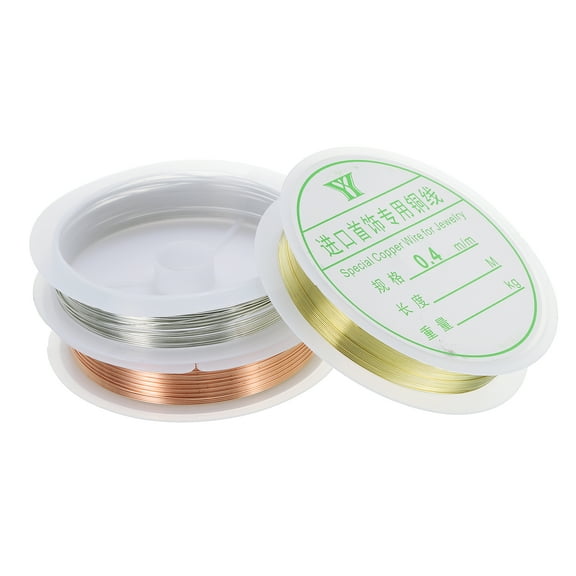 Uxcell 28 Feet 0.4mm 26 Gauge Solid Bare Copper Wire Pure Copper Wire, 3 Colors 3 Roll