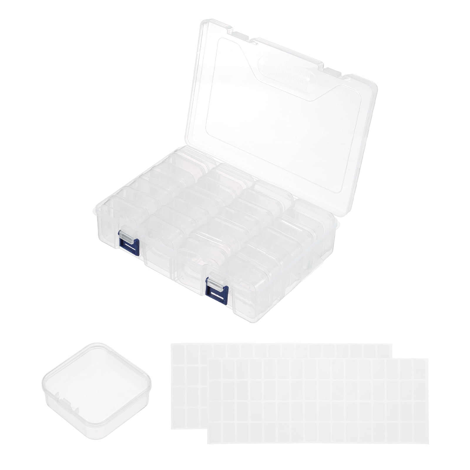 Uxcell 28 Slots Diamond Art Storage Containers, Clear Plastic Diamond Art Painting Beads Organizer Case Accessories with Labels for Jewelry Nail Crafts Rhinestones, 8.9x6.2x2.3inch