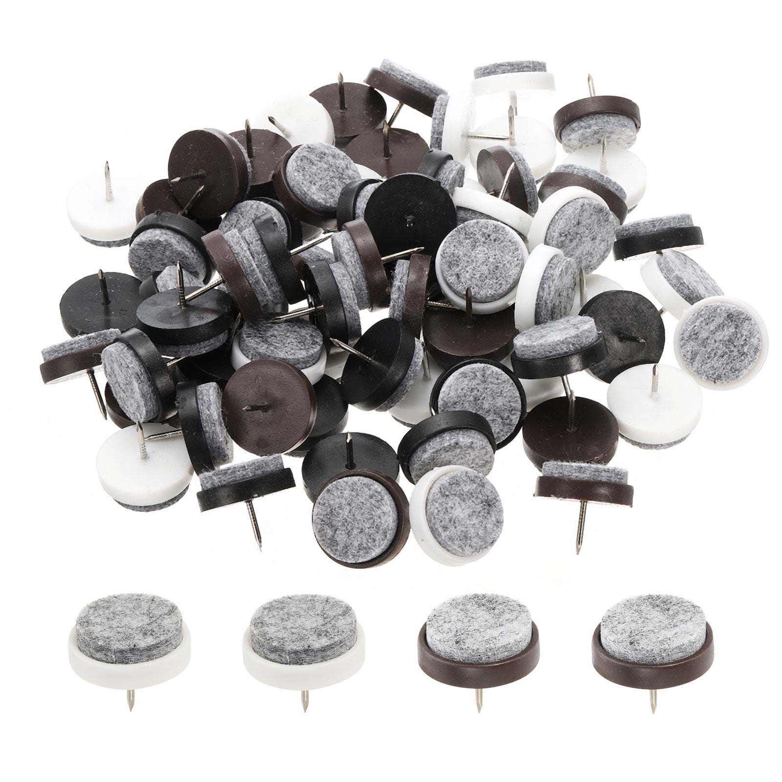 Uxcell 28 mm Nail-on Felt Pads, Round Felt Furniture Sliders for Protection Black/Brown/White 72 Pcs