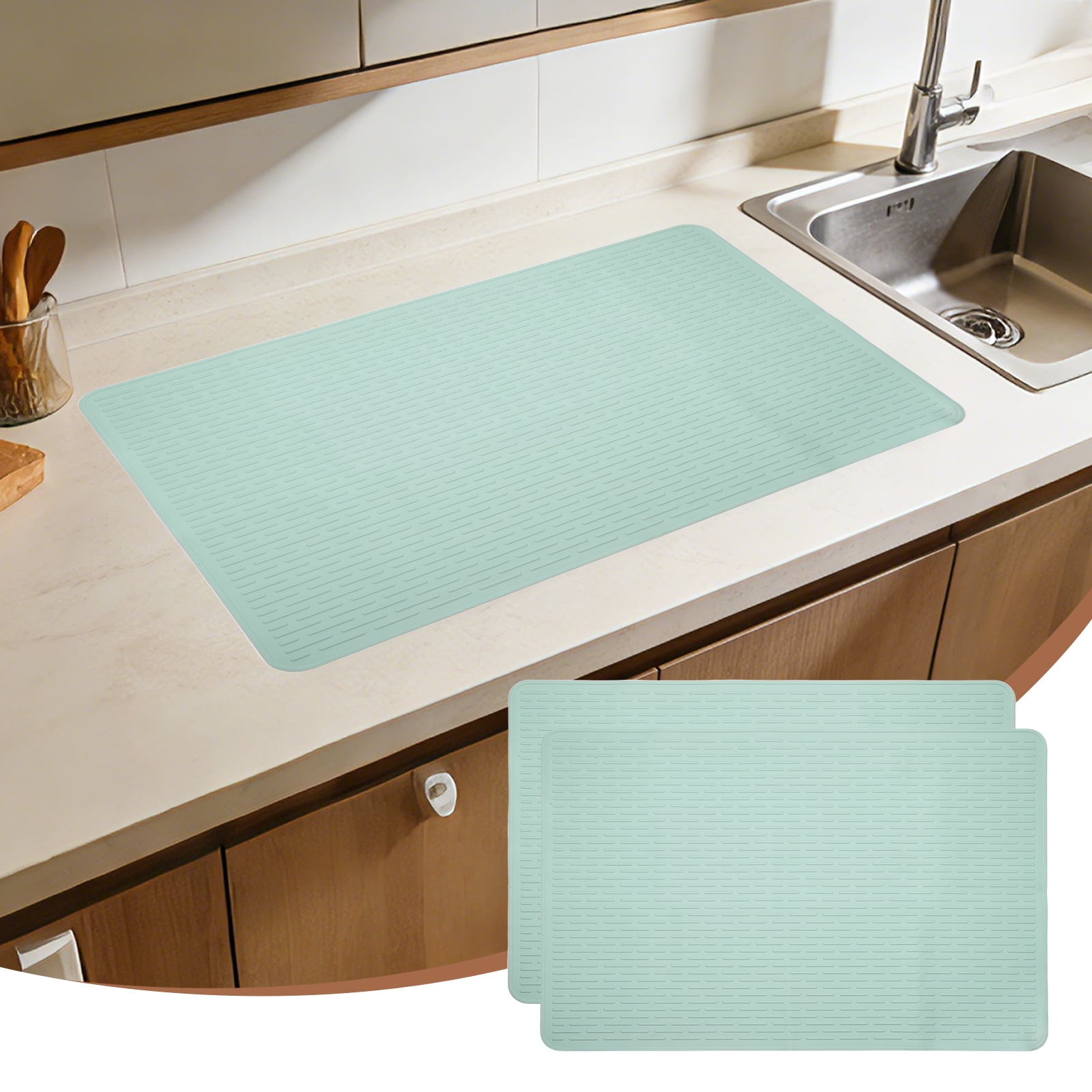 Uxcell 28 x 20 Inch Stove Top Cover for Electric Stove, 2Pcs Silicone Stripe Mat for Glass Top Cover Non-Slip Glass Cooktop Protector for Kitchen Oven Dish Drying Mat, Light Green