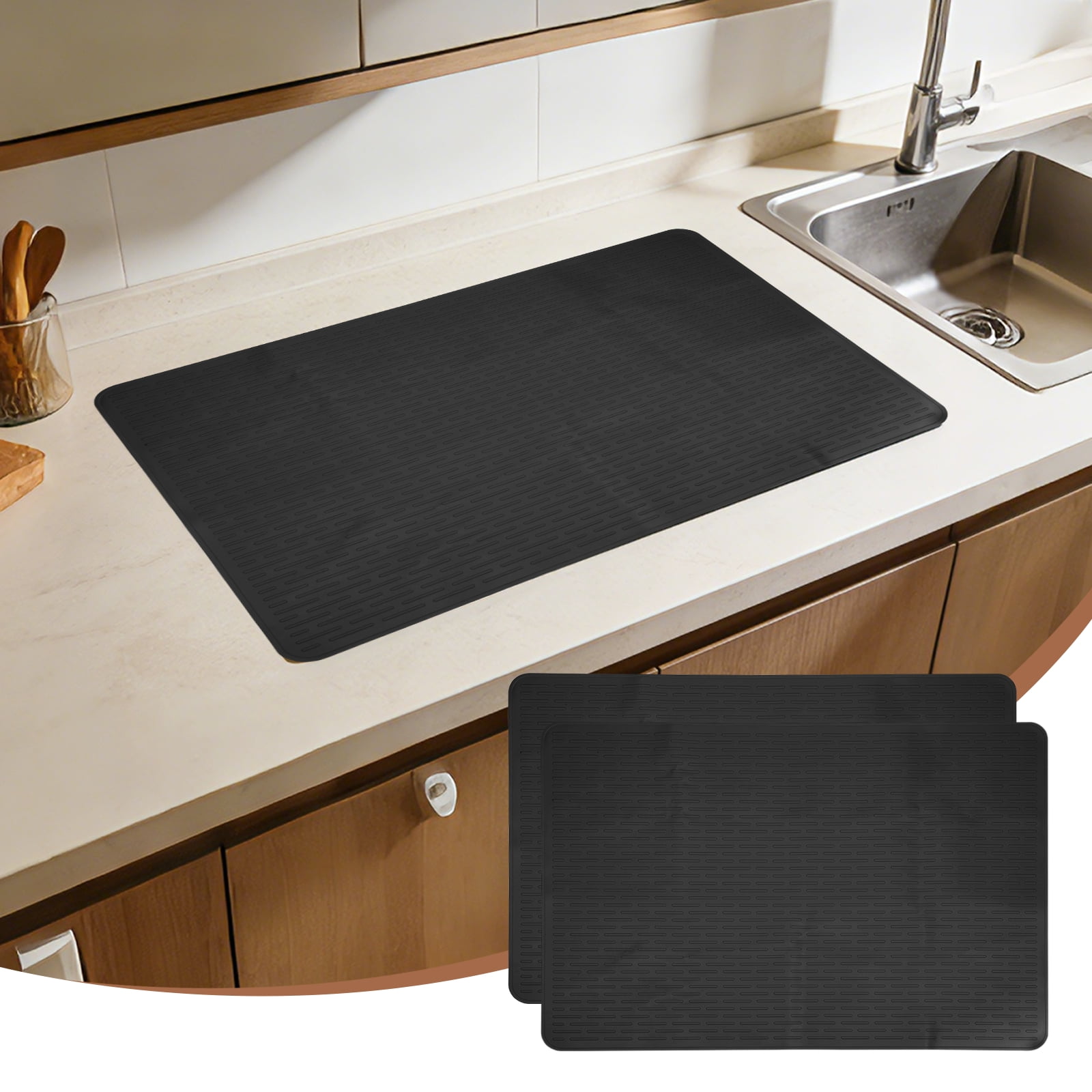 Uxcell 28 x 20 Inch Stove Top Cover for Electric Stove, 2Pcs Silicone Stripe Mat for Glass Top Cover Non-Slip Glass Cooktop Protector for Kitchen Oven Dish Drying Mat, Black