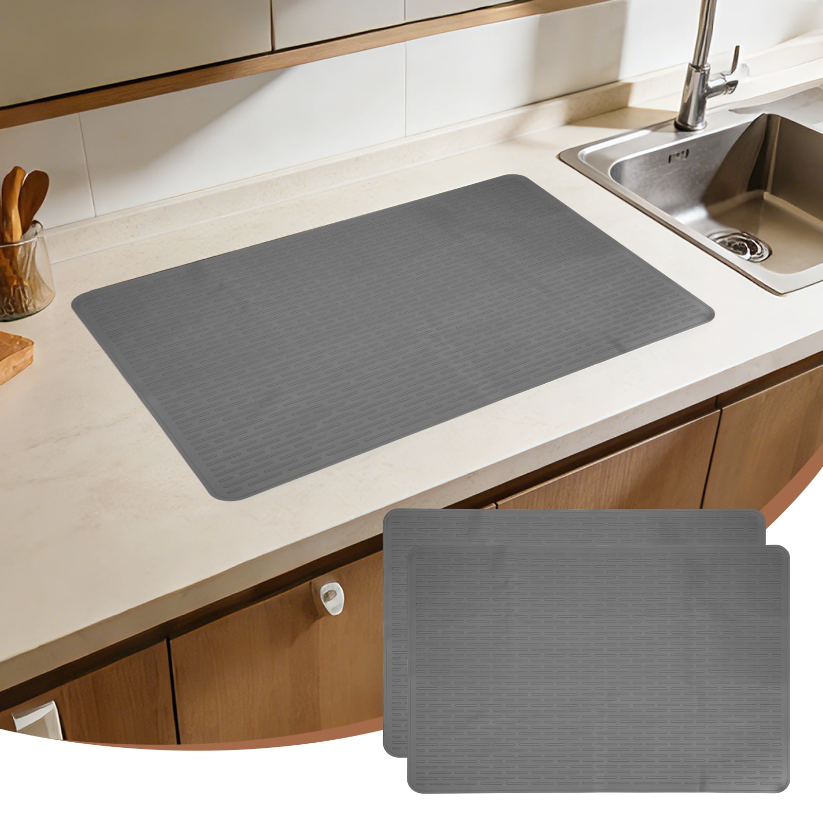 Uxcell 28 x 20 Inch Stove Top Cover for Electric Stove, 2Pcs Silicone Stripe Mat for Glass Top Cover Non-Slip Glass Cooktop Protector for Kitchen Oven Dish Drying Mat, Gray