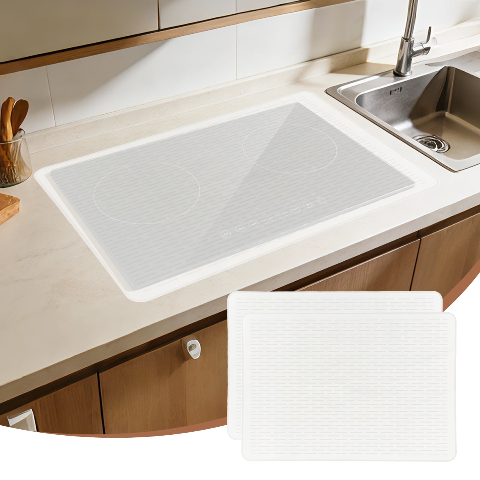 Uxcell 28 x 20 Inch Stove Top Cover for Electric Stove, 2Pcs Silicone Stripe Mat for Glass Top Cover Non-Slip Glass Cooktop Protector for Kitchen Oven Dish Drying Mat, Clear
