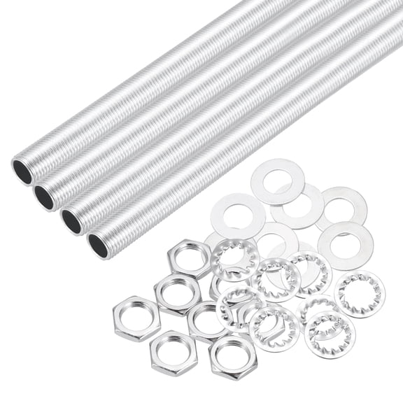 Uxcell 28Pcs 15.4" Lamp Pipe Nipples Kit With Hex Nuts Washers, M10 Fine Threaded Hollow Tube Repair Hardware Fasteners Assortment for Assembly Chandelier Ceiling Lamp DIY, Silver