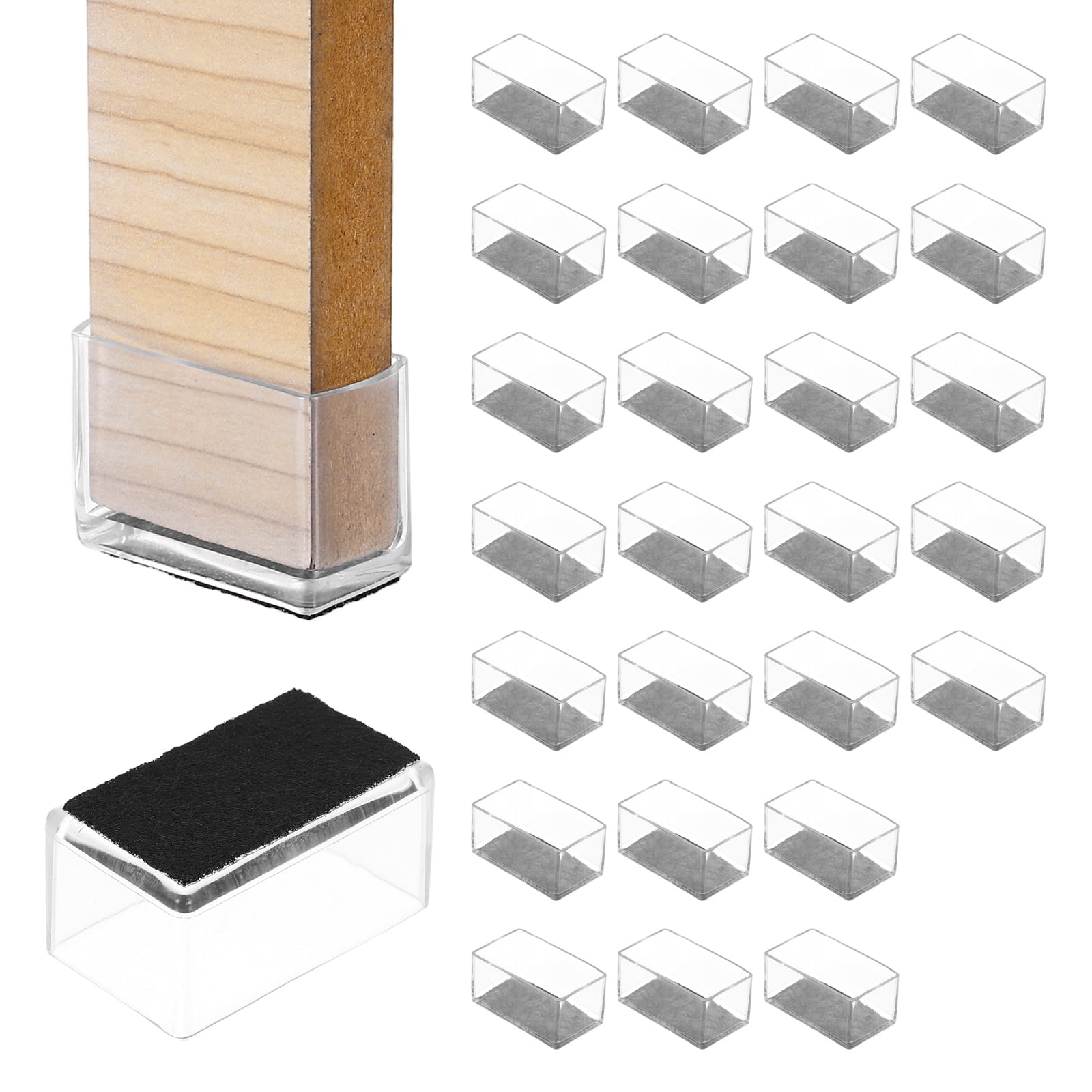 Uxcell 28Pcs Rectangle Chair Leg Protectors, 1.77x0.98" & Felt Furniture Chair Leg Cover Caps for Hardwood Floors Elastic Scratch Reduce Noise Covers Furniture Pads, Clear Black