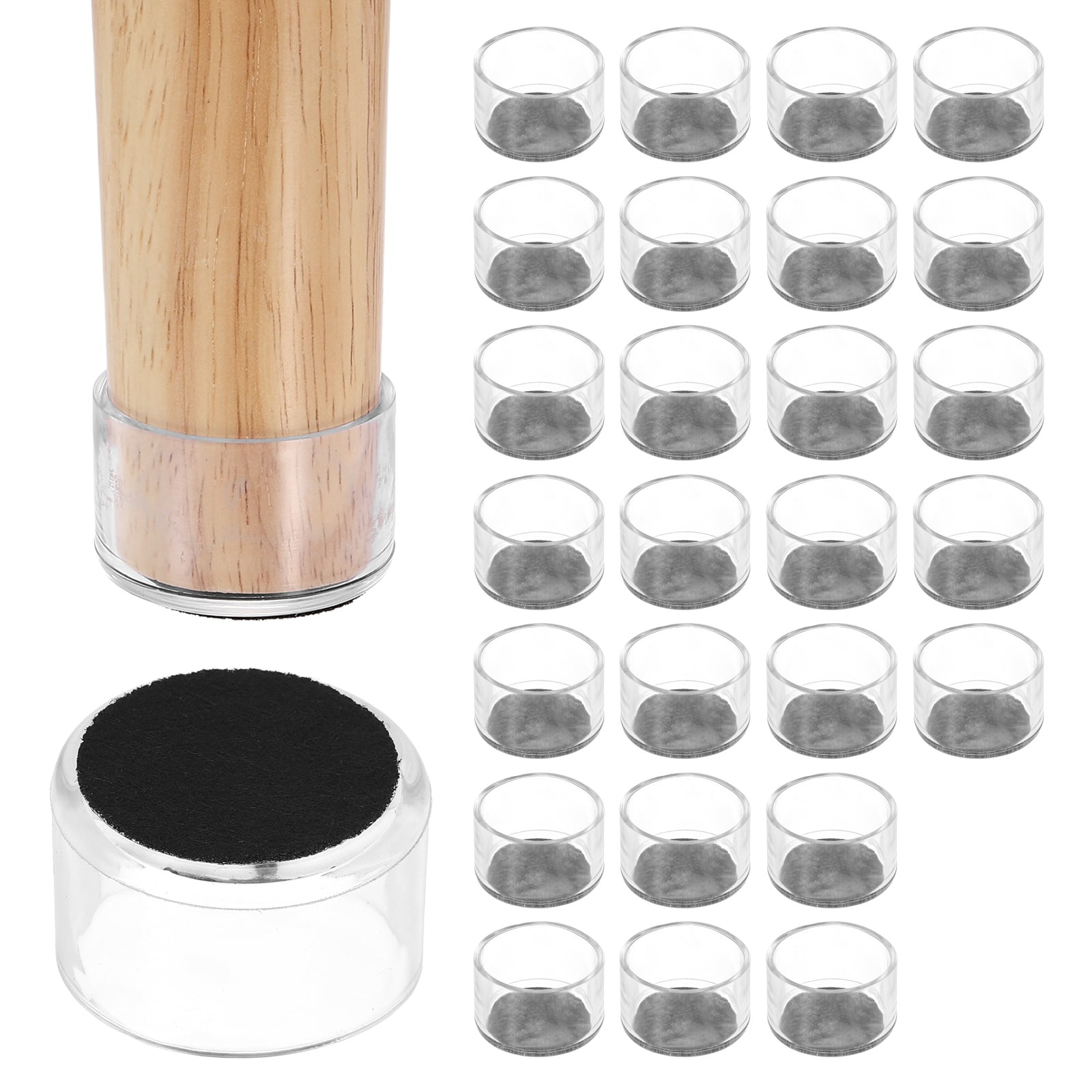 Uxcell 28Pcs Round Chair Leg Protectors, 1.38" & Felt Furniture Chair Leg Cover Caps for Hardwood Floors Elastic Scratch Reduce Noise Covers Furniture Pads, Clear Black