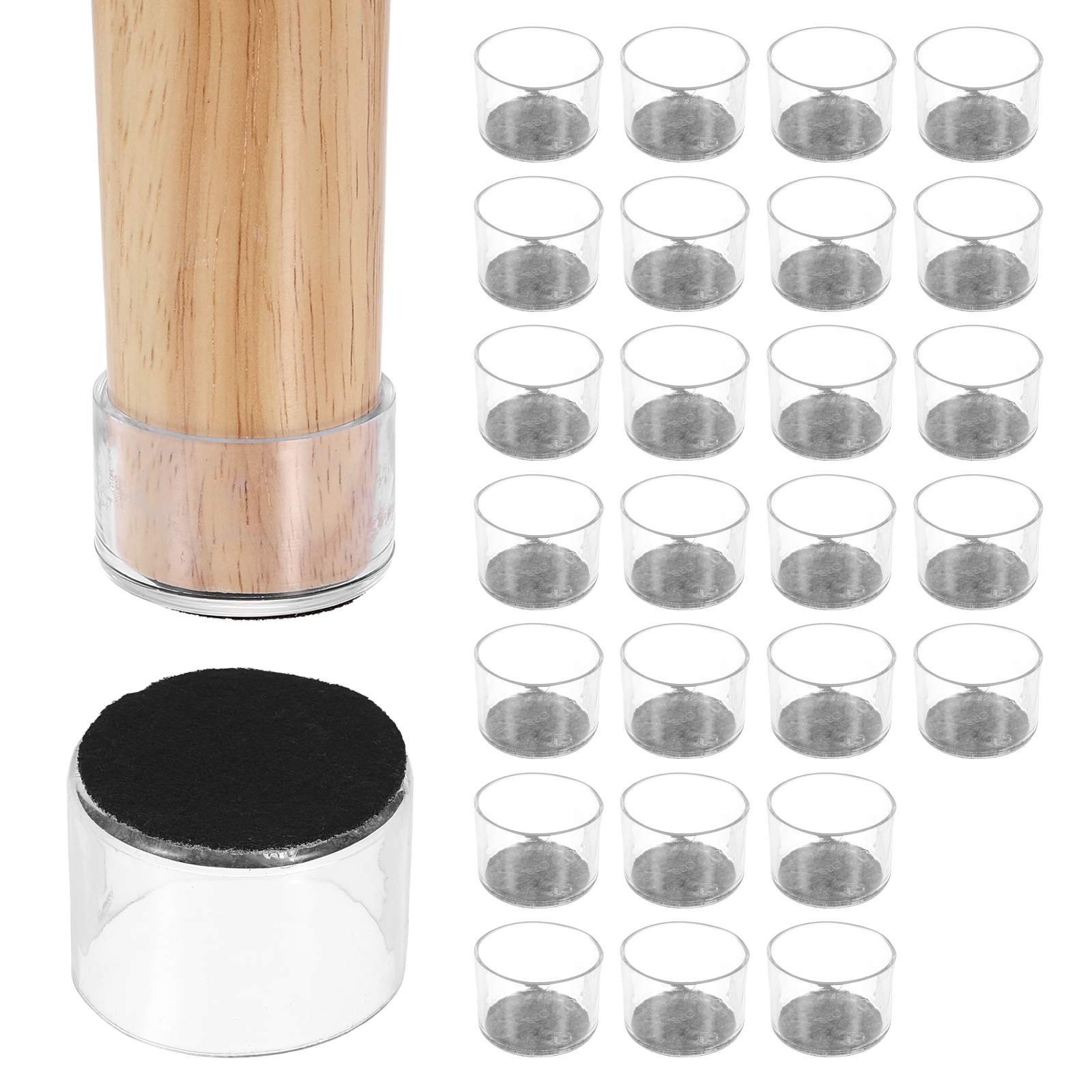 Uxcell 28Pcs Round Chair Leg Protectors, 1.5" & Felt Furniture Chair Leg Cover Caps for Hardwood Floors Elastic Scratch Reduce Noise Covers Furniture Pads, Clear Black