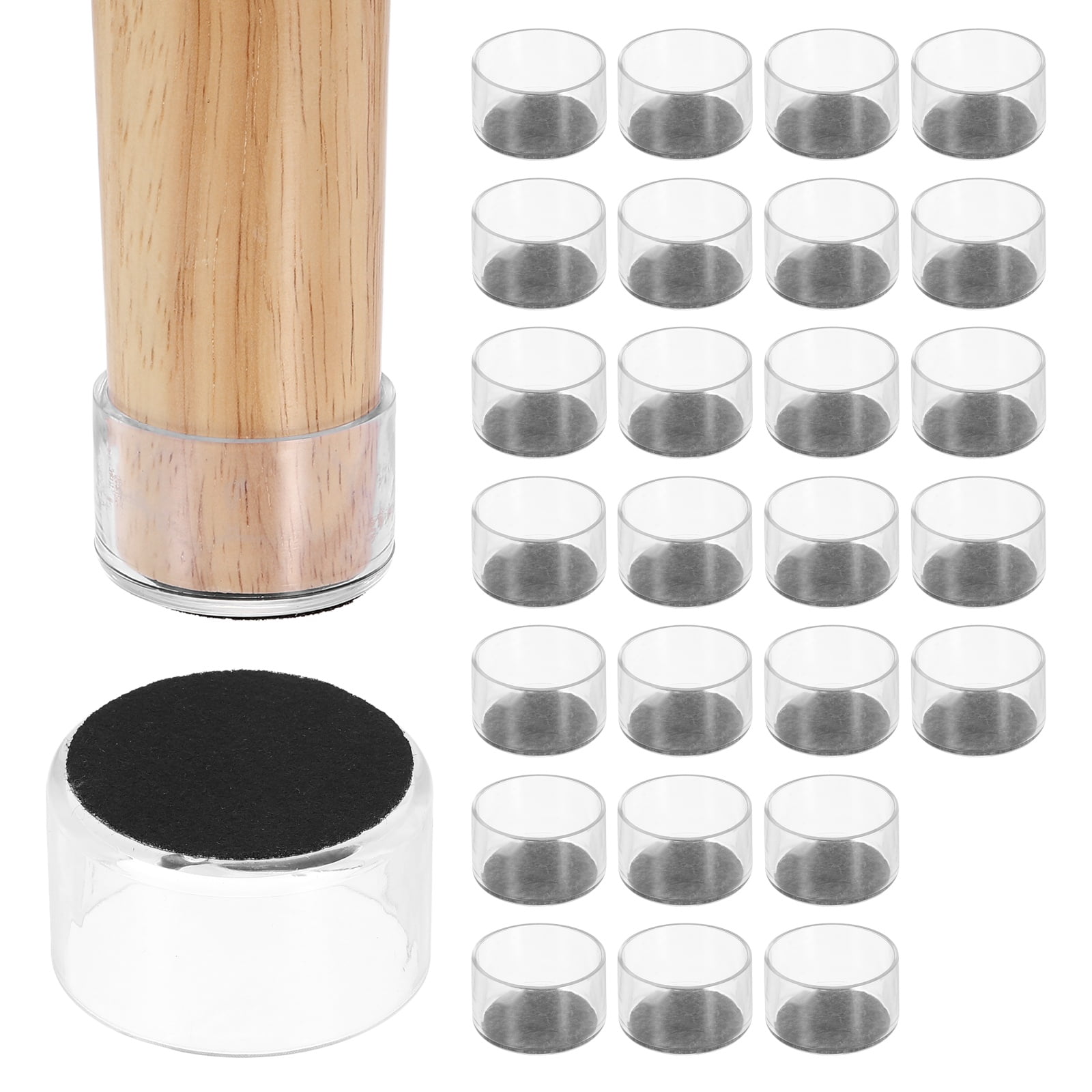 Uxcell 28Pcs Round Chair Leg Protectors, 1.97" & Felt Furniture Chair Leg Cover Caps for Hardwood Floors Elastic Scratch Reduce Noise Covers Furniture Pads, Clear Black