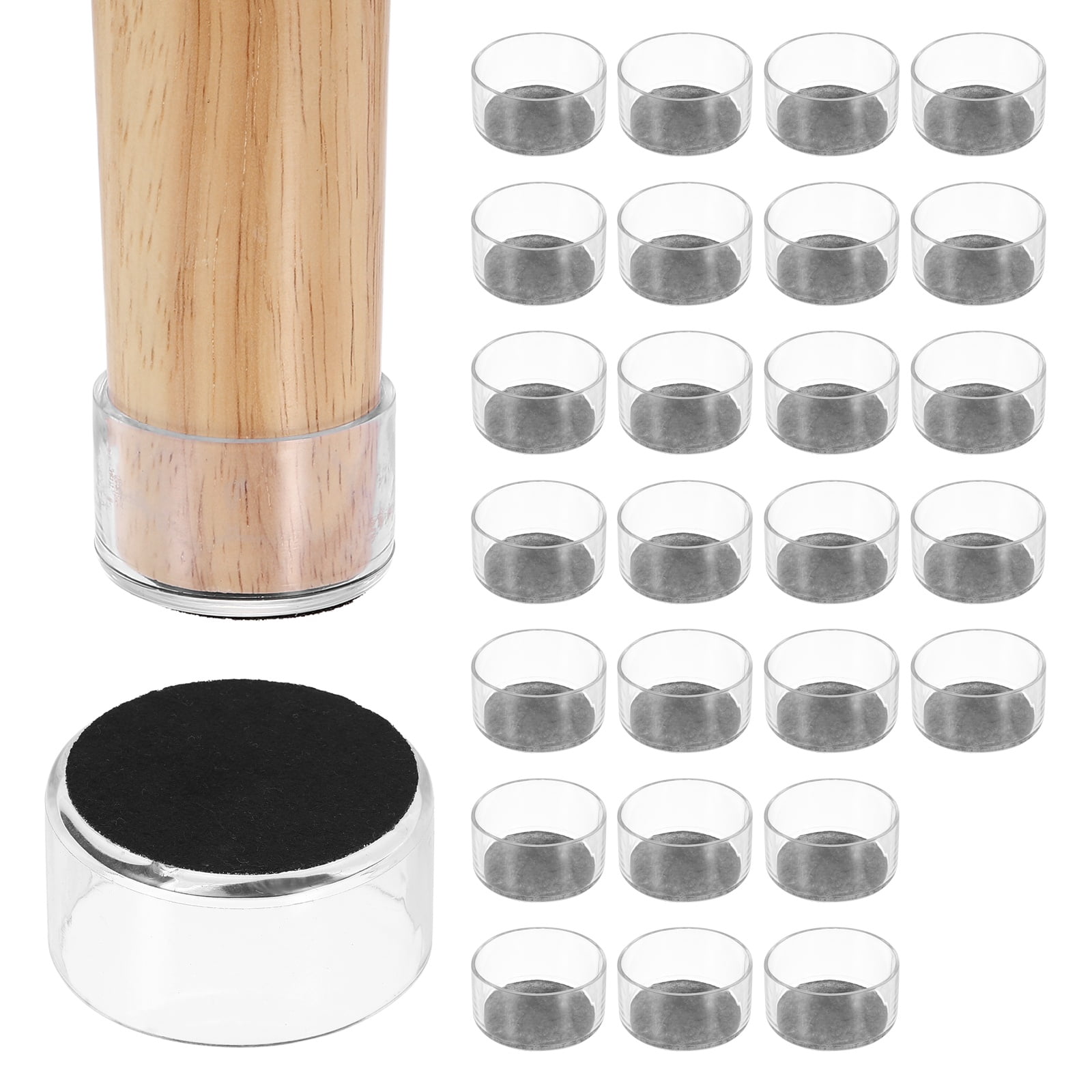 Uxcell 28Pcs Round Chair Leg Protectors, 2.36" & Felt Furniture Chair Leg Cover Caps for Hardwood Floors Elastic Scratch Reduce Noise Covers Furniture Pads, Clear Black
