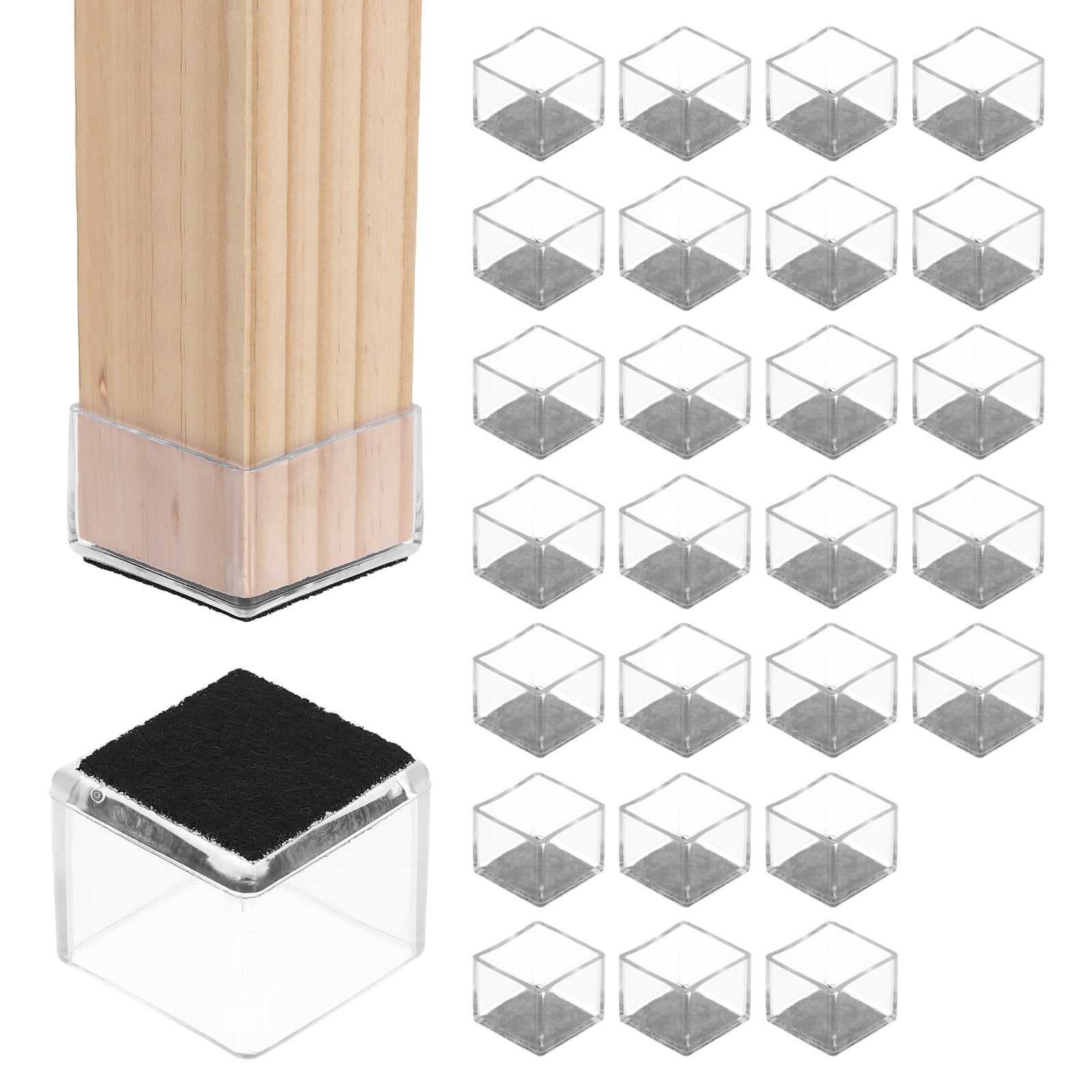Uxcell 28Pcs Square Chair Leg Protectors, 1.18" & Felt Furniture Chair Leg Cover Caps for Hardwood Floors Elastic Scratch Reduce Noise Covers Furniture Pads, Clear Black