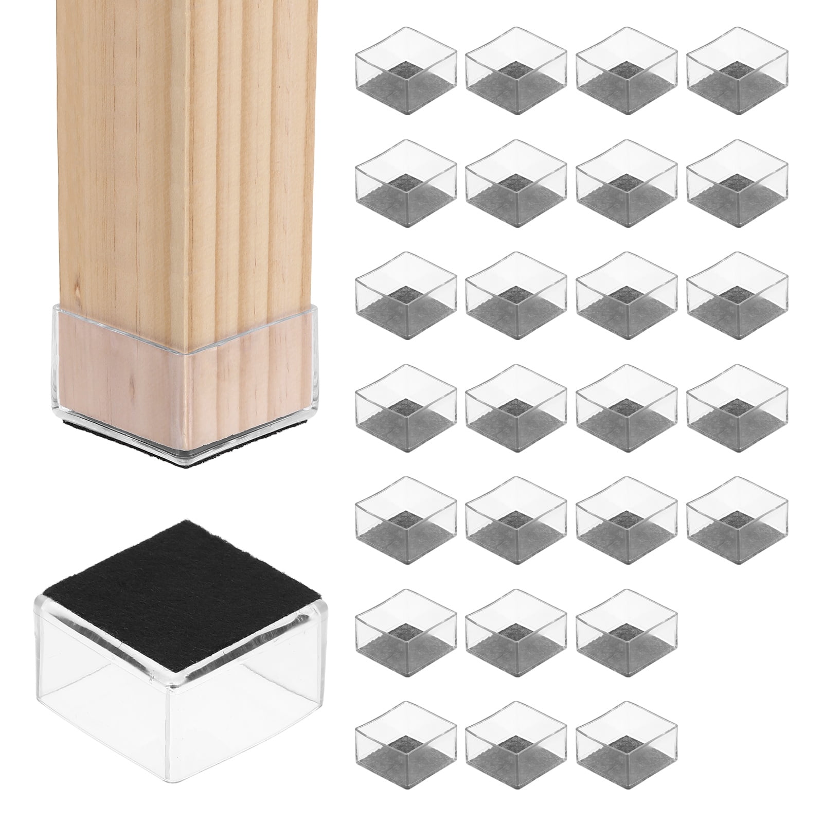 Uxcell 28Pcs Square Chair Leg Protectors, 1.5" & Felt Furniture Chair Leg Cover Caps for Hardwood Floors Elastic Scratch Reduce Noise Covers Furniture Pads, Clear Black