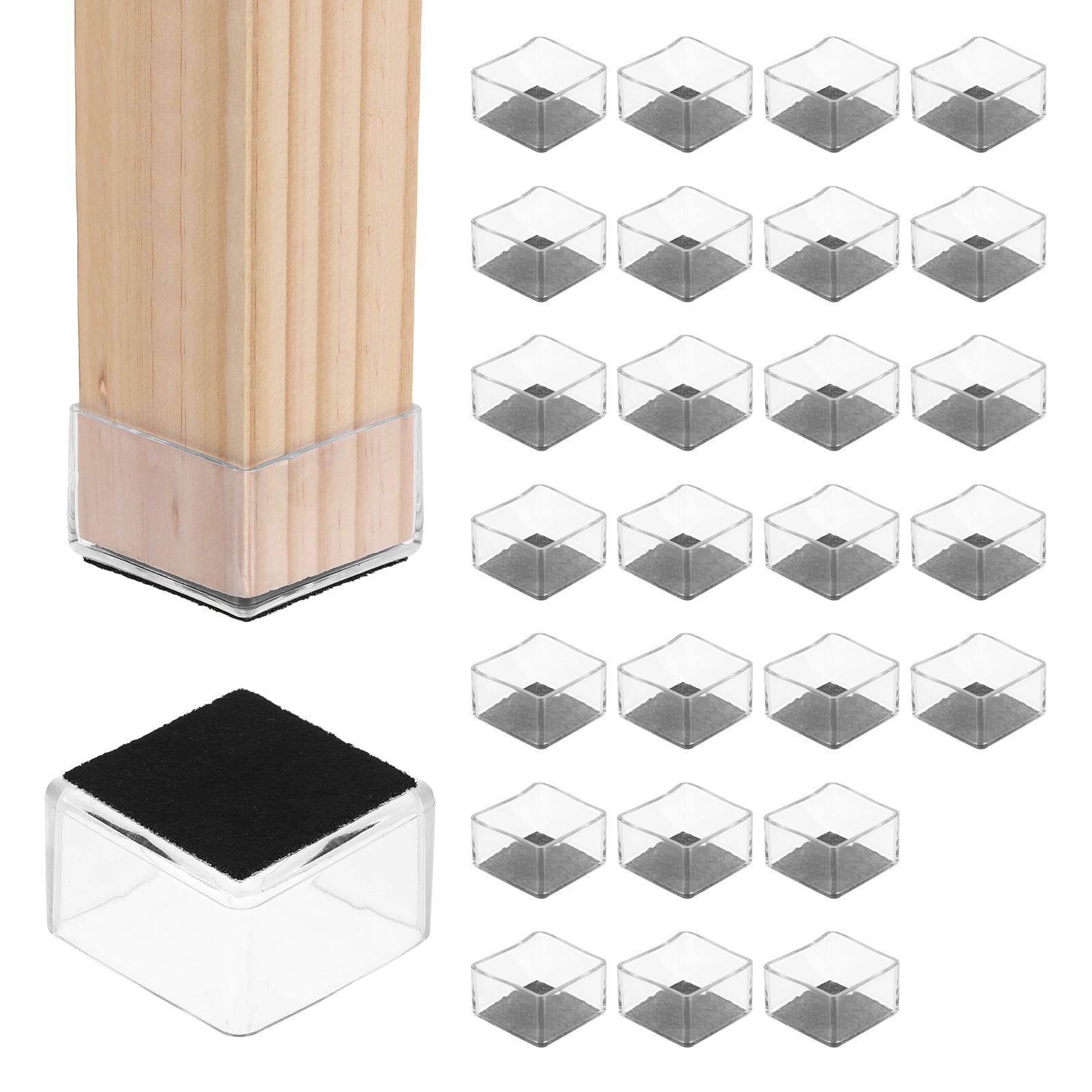 Uxcell 28Pcs Square Chair Leg Protectors, 1.57" & Felt Furniture Chair Leg Cover Caps for Hardwood Floors Elastic Scratch Reduce Noise Covers Furniture Pads, Clear Black