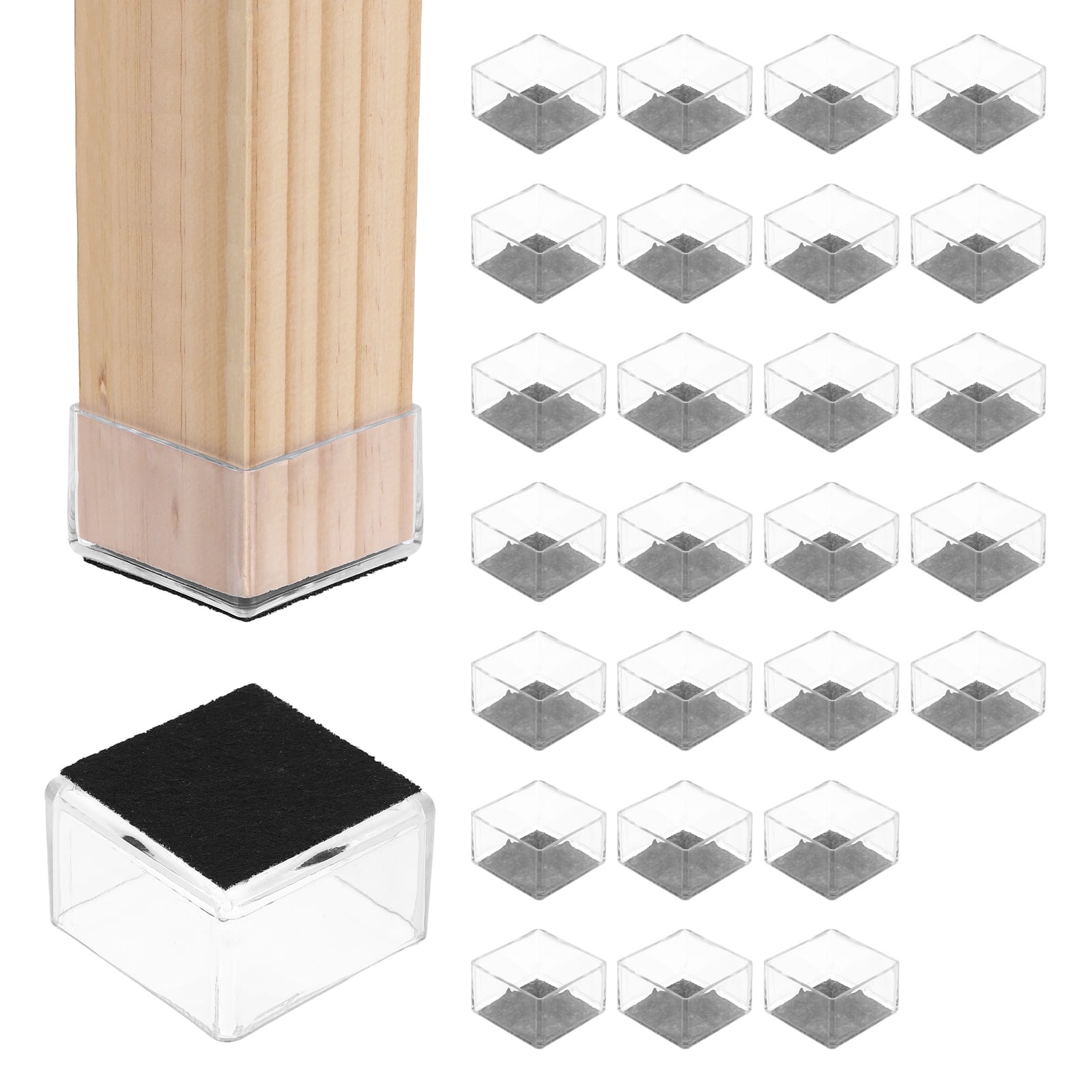 Uxcell 28Pcs Square Chair Leg Protectors, 1.97" & Felt Furniture Chair Leg Cover Caps for Hardwood Floors Elastic Scratch Reduce Noise Covers Furniture Pads, Clear Black