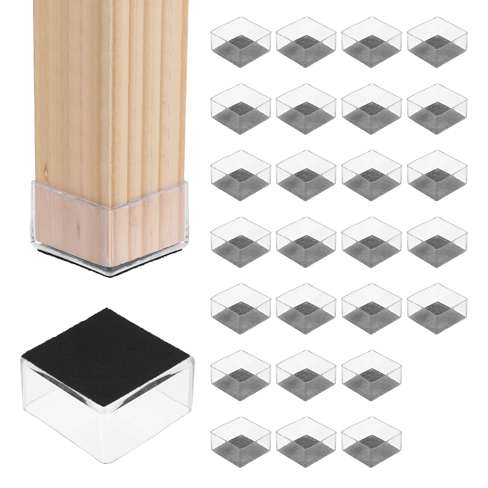 Uxcell 28Pcs Square Chair Leg Protectors, 2.36" & Felt Furniture Chair Leg Cover Caps for Hardwood Floors Elastic Scratch Reduce Noise Covers Furniture Pads, Clear Black