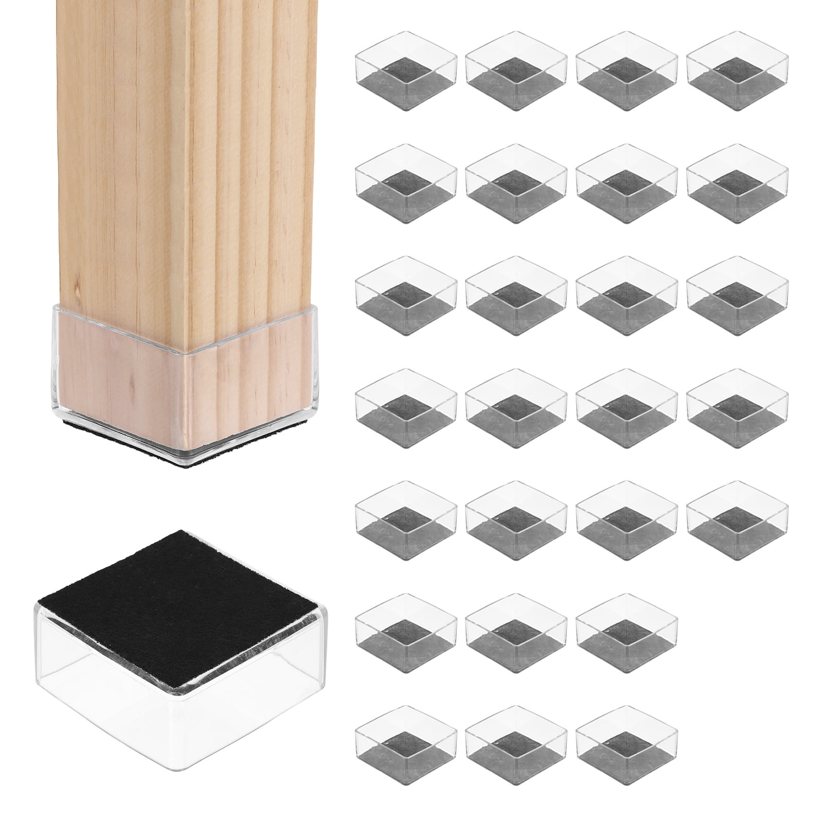 Uxcell 28Pcs Square Chair Leg Protectors, 2.76" & Felt Furniture Chair Leg Cover Caps for Hardwood Floors Elastic Scratch Reduce Noise Covers Furniture Pads, Clear Black