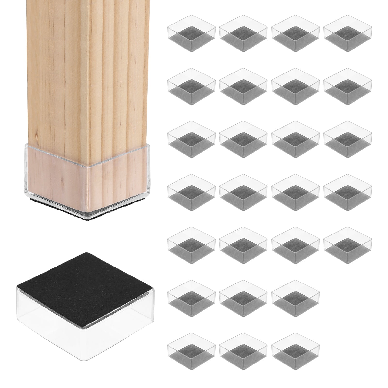 Uxcell 28Pcs Square Chair Leg Protectors, 3.15" & Felt Furniture Chair Leg Cover Caps for Hardwood Floors Elastic Scratch Reduce Noise Covers Furniture Pads, Clear Black