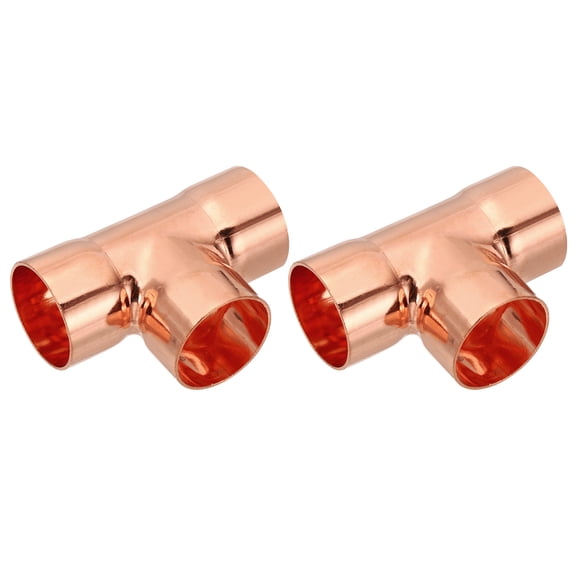 Uxcell 28mm ID 1mm Thick Tee Copper Fitting, 2pcs 99.9% 3 Way Pure Copper Pipe Fitting Sweat Solder Tube Connector